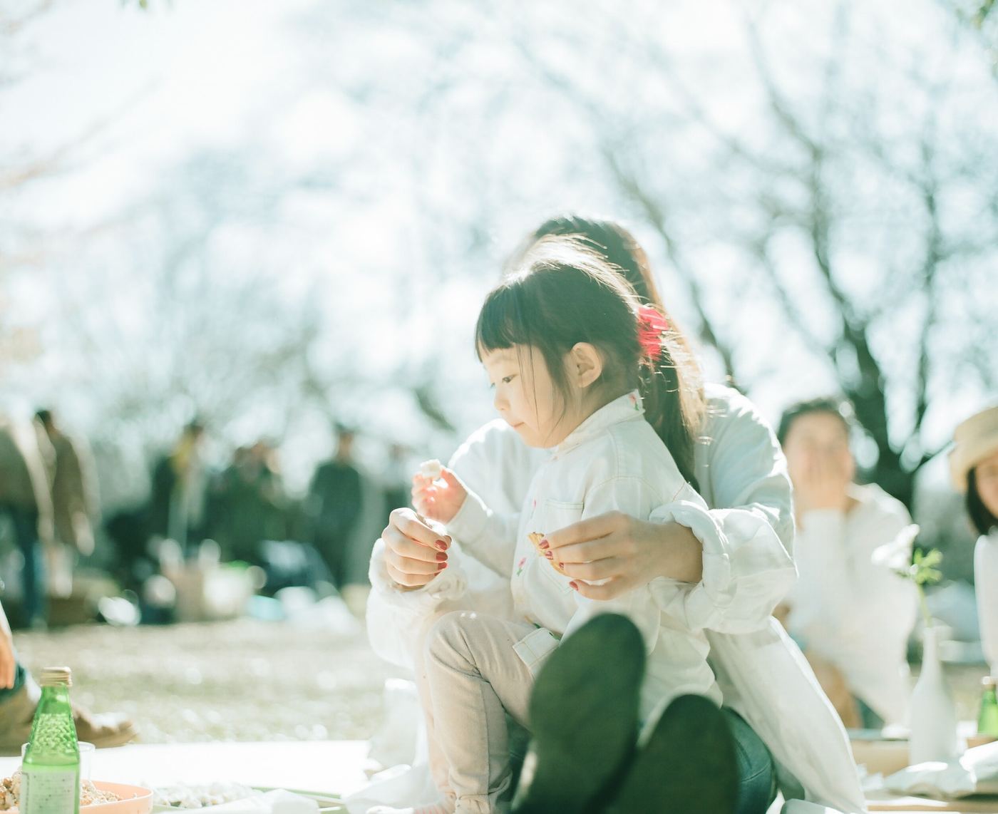 A mother and her young daughter at a picnic