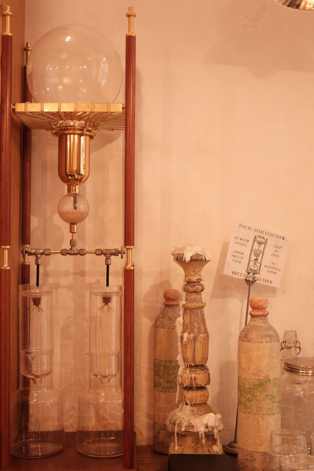The Kyoto-style cold brew tower on the counter