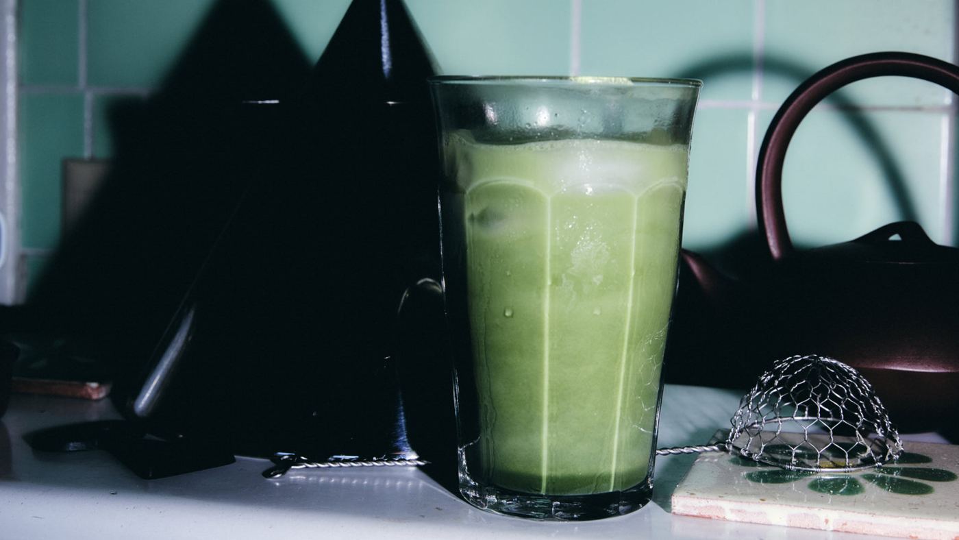 An iced matcha latte