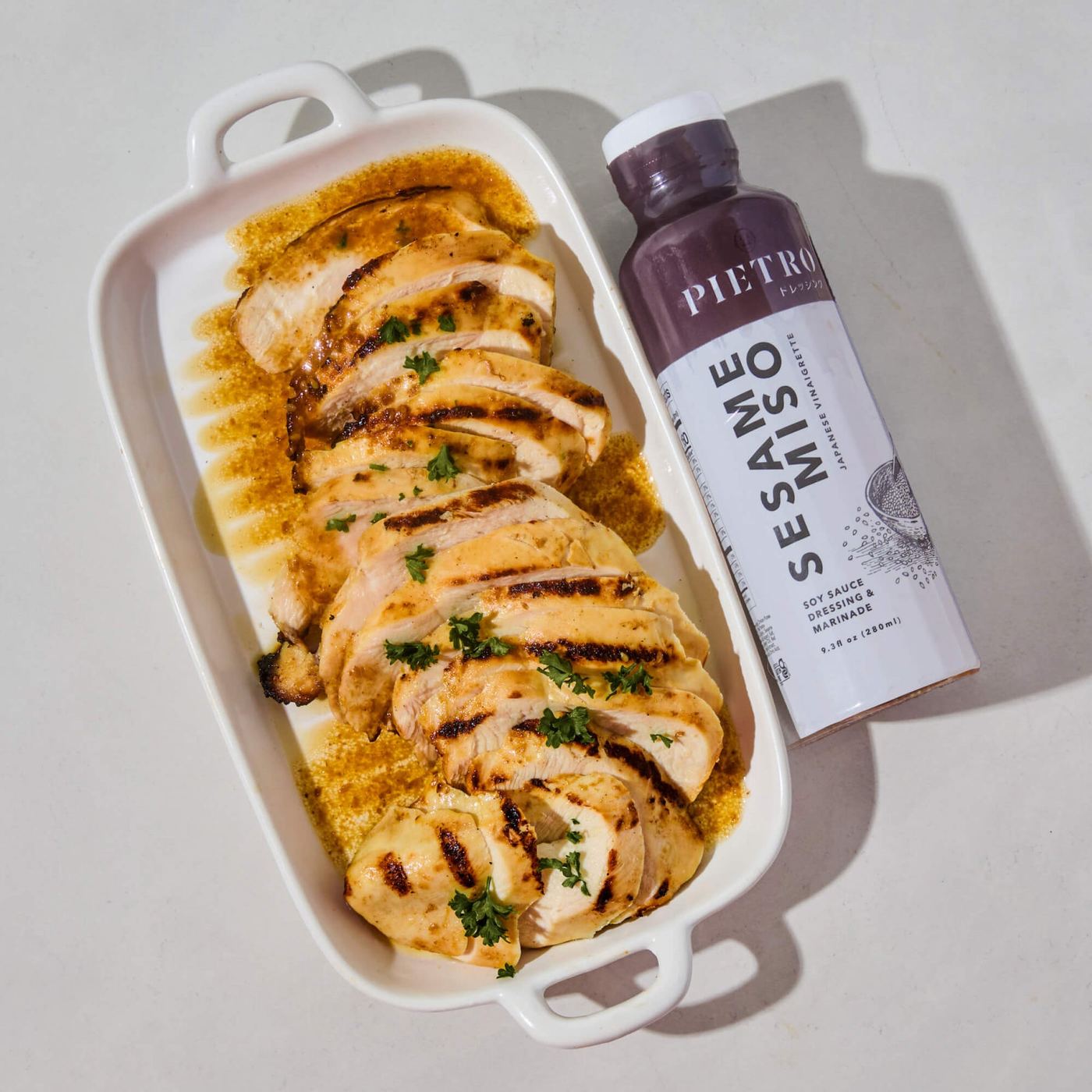 Sliced grilled chicken with PIETRO Sesame Miso