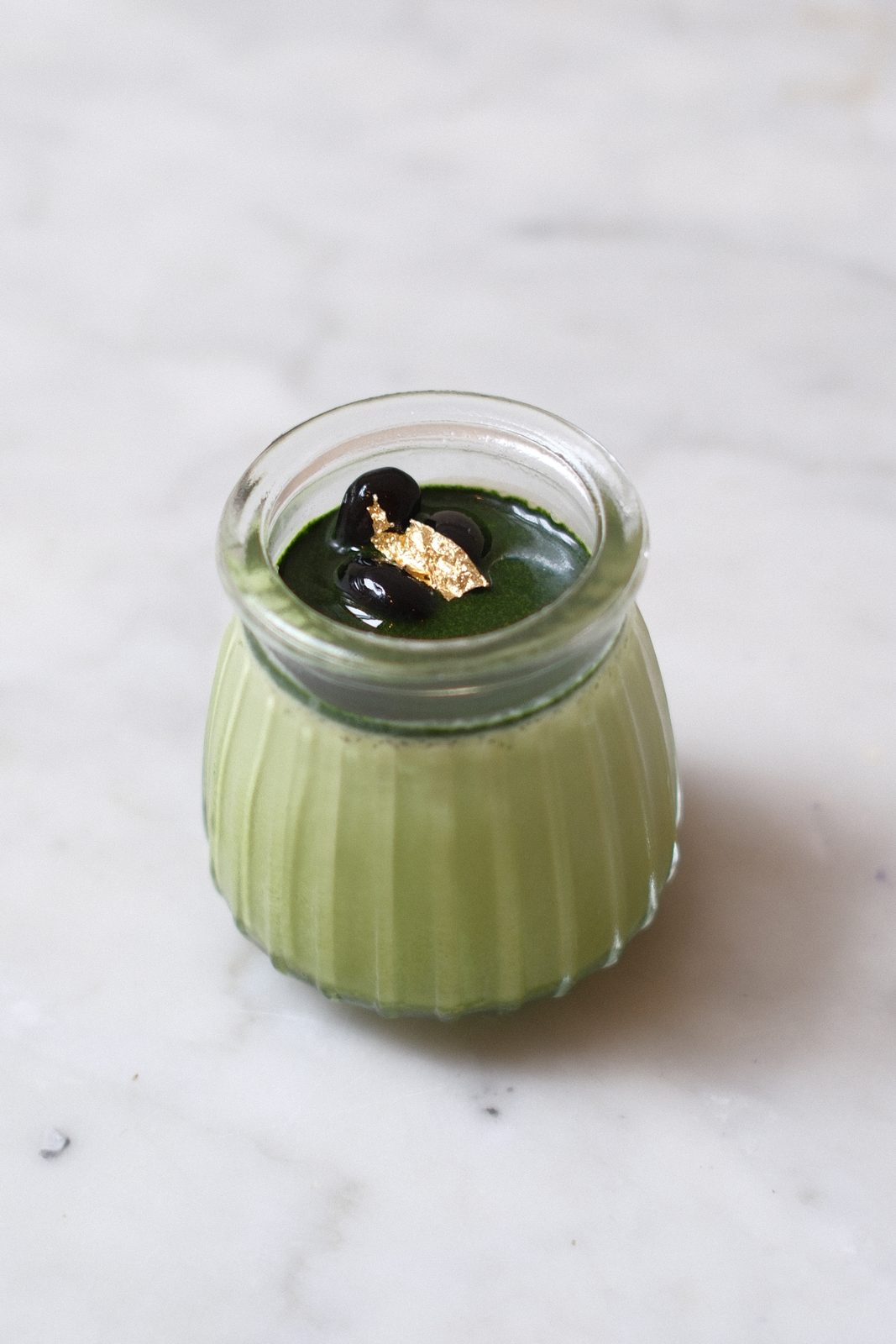 Matcha pudding with azuki beans