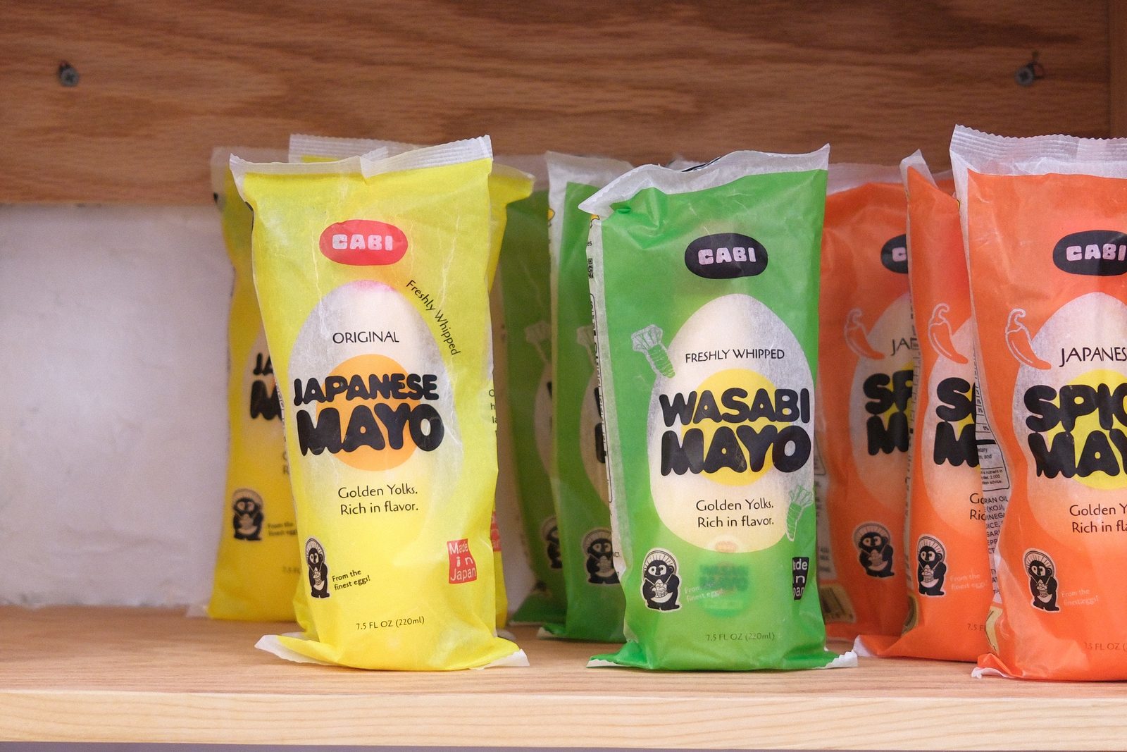 CABI mayos, furikake and salts on the shelf
